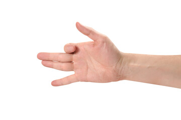 Male hand showing a dog sign, cut out