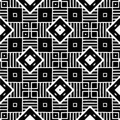 Vector geometric seamless pattern. Minimal ornamental background with abstract shapes. Black and white texture. Simple abstract ornament background. Dark repeat design for decor, fabric, cloth.