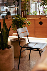 An empty chair in a stylish cafe