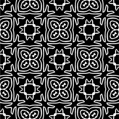 Vector geometric seamless pattern. Minimal ornamental background with abstract shapes. Black and white texture. Simple abstract ornament background. Dark repeat design for decor, fabric, cloth.