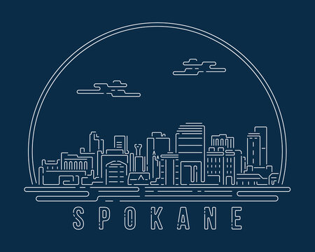 Spokane - Cityscape with white abstract line corner curve modern style on dark blue background, building skyline city vector illustration design