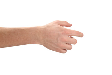 Male hand, welcoming somebody or touching something, cut out