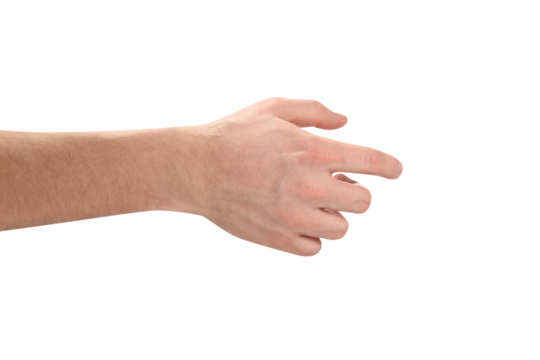 Male hand, welcoming somebody or touching something, cut out
