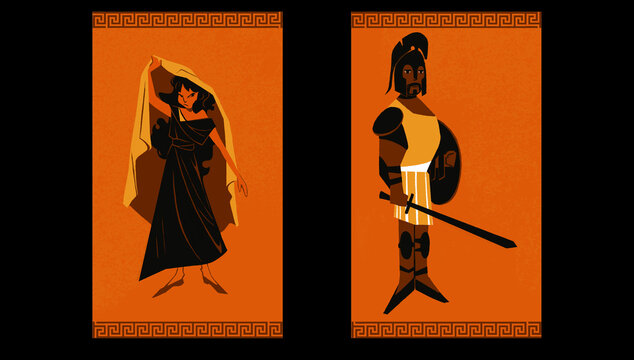 Red-figure pottery of Greece, characters of Greek gods Cassandra and Menelaus