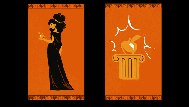 Red-figure ceramics of Greece, figurines of the Greek goddess Eris and Apple of discord