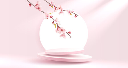 Podium romantic presentation, season banner beauty, sakura holiday event. Vector © hobbitfoot