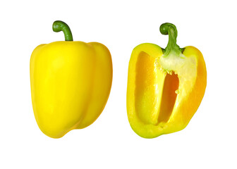 yellow pepper whole and cut on a white background
