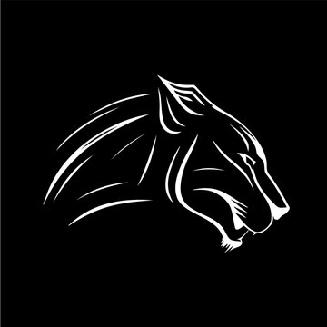 panther head dotwork tattoo with dots shading, tippling tattoo. Hand drawing wild animal emblem on black background for body art, minimalistic sketch monochrome logo. Vector illustration