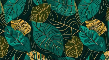 Abstract seamless pattern with tropical leaves. Hand draw texture Generative AI