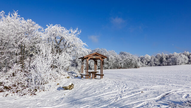 Tourist shelter
Snowy landscape of the eastern part of the Žďárské vrchy