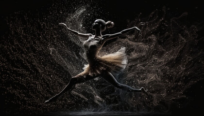 Fototapeta na wymiar 3d render of a female ballet dancer in white tutu dancing on a black background. AI generated