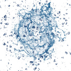 Blue Water Splash Object on Transparent Background.