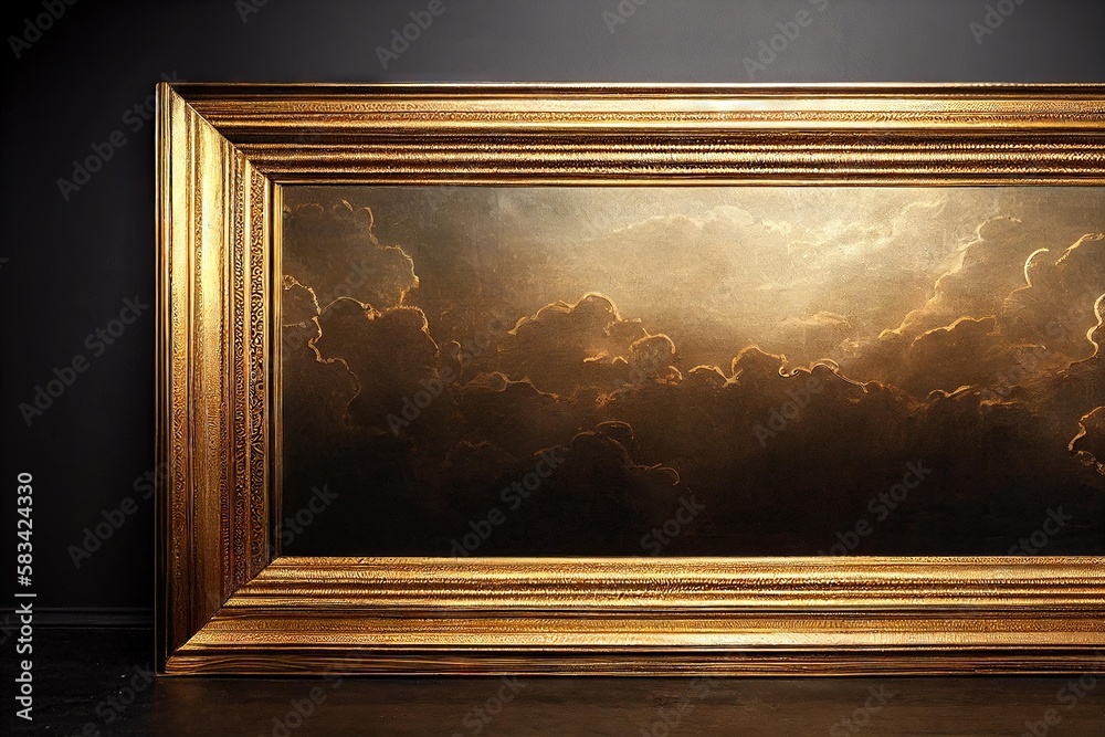 Poster Massive Gold picture frame mockup for Vintage Paintings., created with generative ai