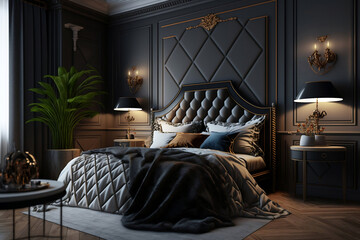 Luxurious bedroom, neoclassical style, generative ai