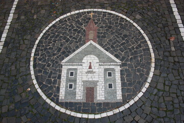 Mosaics at town hall square in Freiburg im Breisgau, Germany Baden-Württemberg