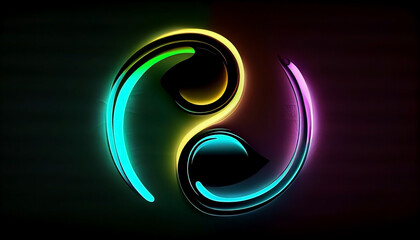 Naklejka premium 3d rendering, abstract background, colorful neon wavy line in Yin Yang Style, by generative AI