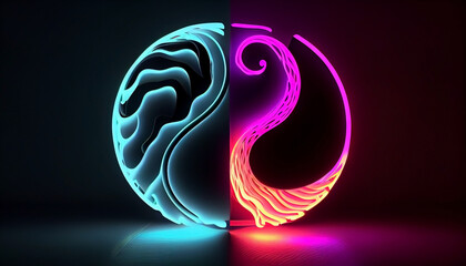 Obraz premium 3d rendering, abstract background, colorful neon wavy line in Yin Yang Style, by generative AI