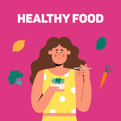 Young woman eat salad