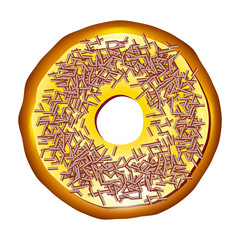 Realistic donut cake icon. Doughnut desserts with chocolate cream icing and sprinkles.