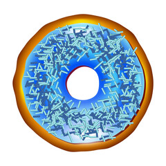 Realistic donut cake icon. Doughnut desserts with chocolate cream icing and sprinkles.