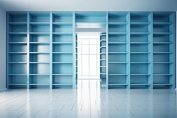 empty blue bookcases. Generative AI