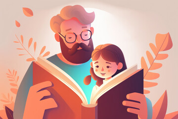 Father and daughter reading books, creating memories, and fostering a love for learning. Generative AI