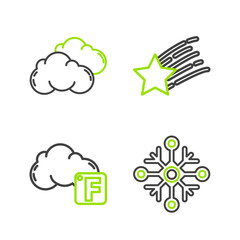 Set line Snowflake, Fahrenheit and cloud, Falling star and Cloud icon. Vector