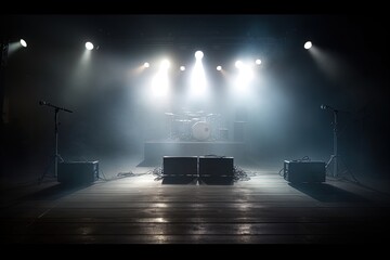 Empty musical stage with lights, generative ai