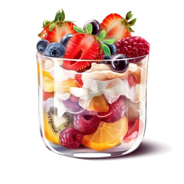 Fruit salad in glass isolated