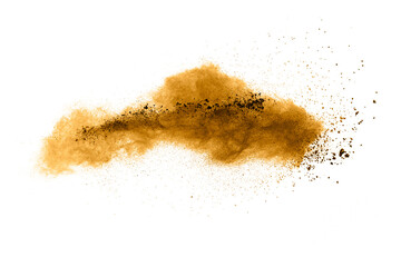 Freeze motion of brown dust explosion.Stopping the movement of brown powder.