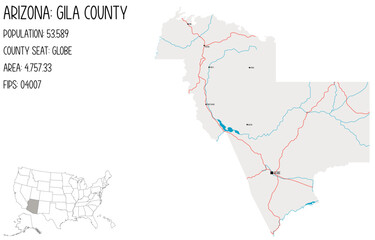 Large and detailed map of Gila county in Arizona, USA.