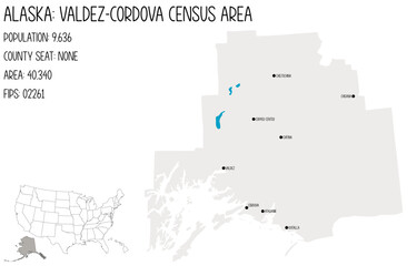 Large and detailed map of Valdez-Cordova Census Area in Alaska, USA.
