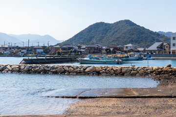 Landscape of hiketa port in the seto inland sea , Higashikagawa city, Kagawa, Shikoku, Japan
