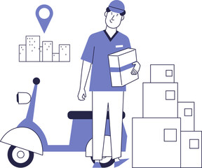 Courier, delivery of orders, mail. Vector concept of online orders delivery.