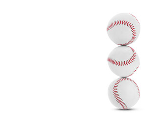 Stack of baseball balls on white background. Space for text