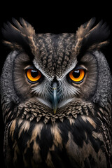 Owls head on a black background. Generative AI
