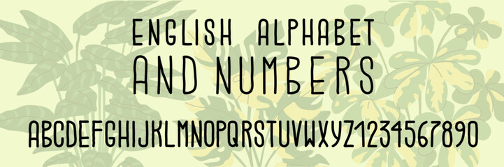 Modern Latin alphabet with numbers. Simple line letters. English font of linear capital, Elongated, thin, trembling lines letters. Template for assembling words and phrases. Vector illustration.