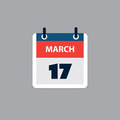 Simple Calendar Page for Day of 17th March - Banner, Graphic Design Isolated on Grey Background - Design Element for Web, Flyers, Posters, Useful for Designs Made for Any Scheduled Events, Meetings