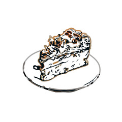 Color sketch of a piece cake with transparent background