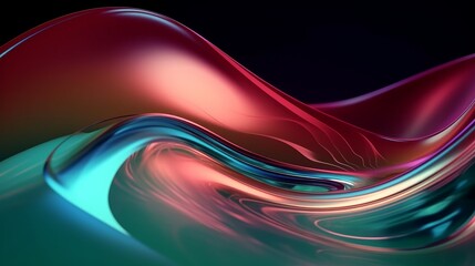 Abstract 3d glass render, organic curve wave in motion. Glossy, reflective, gradient design element for banner, background, wallpaper (ai generated) 