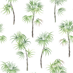 Obraz premium Floral seamless pattern with palms, isolated watercolor illustration for textile, background, wallpapers or tropical print.