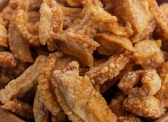 Crispy Pork Belly Chicharron (torresmo)  is a popular dish in Spain and Latin America. Bowl of...