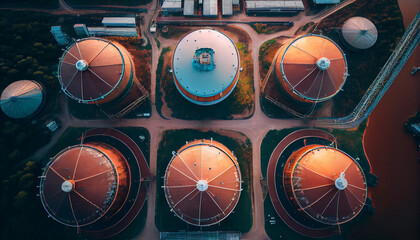 Aerial view storage tank farm, Tank farm storage chemical petroleum petrochemical refinery product at oil terminal