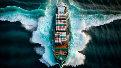 Breathtaking Aerial View of a Cargo Ship at Sea - Global Trade and Logistics, Perfect for Business and Maritime Themes.