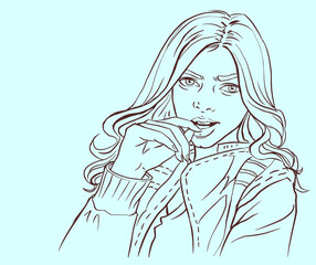 a long hair girl posing vector for illustration background card