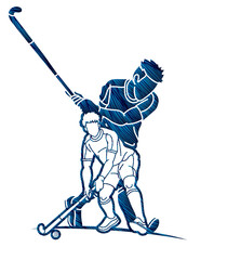 Obraz premium Field Hockey Sport Team Male Players Mix Action Cartoon Graphic Vector