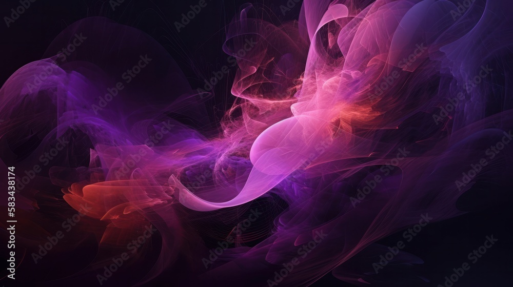 Wall mural Beautiful abstract futuristic dark background with neon glow and smoke - blue purple pink colors (ai generated)