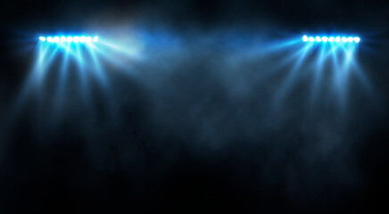 Bright stadium arena lights and smoke	