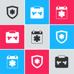 Set Life insurance, X-ray shots with broken bone and Doctor appointment icon. Vector