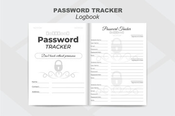 Password tracker log book, website information and kdp interior black and white paper note book design template